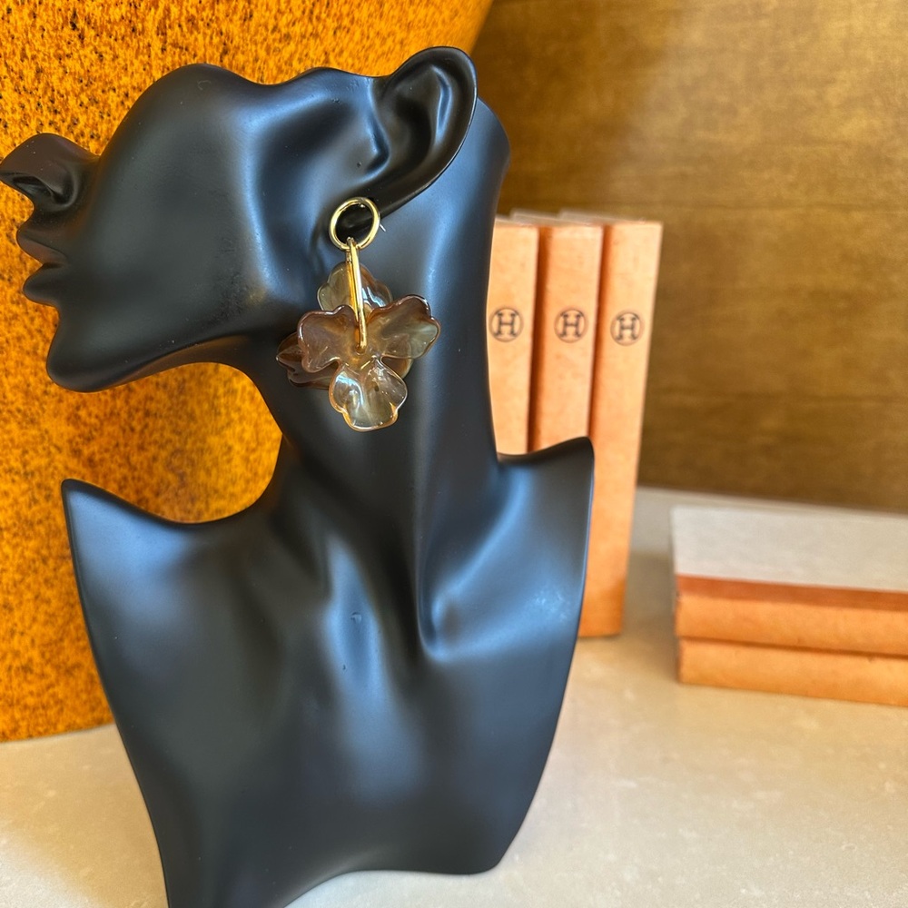 Brown Gold Plated Floral Earrings- luxury chic style. Lightweight & bohemian